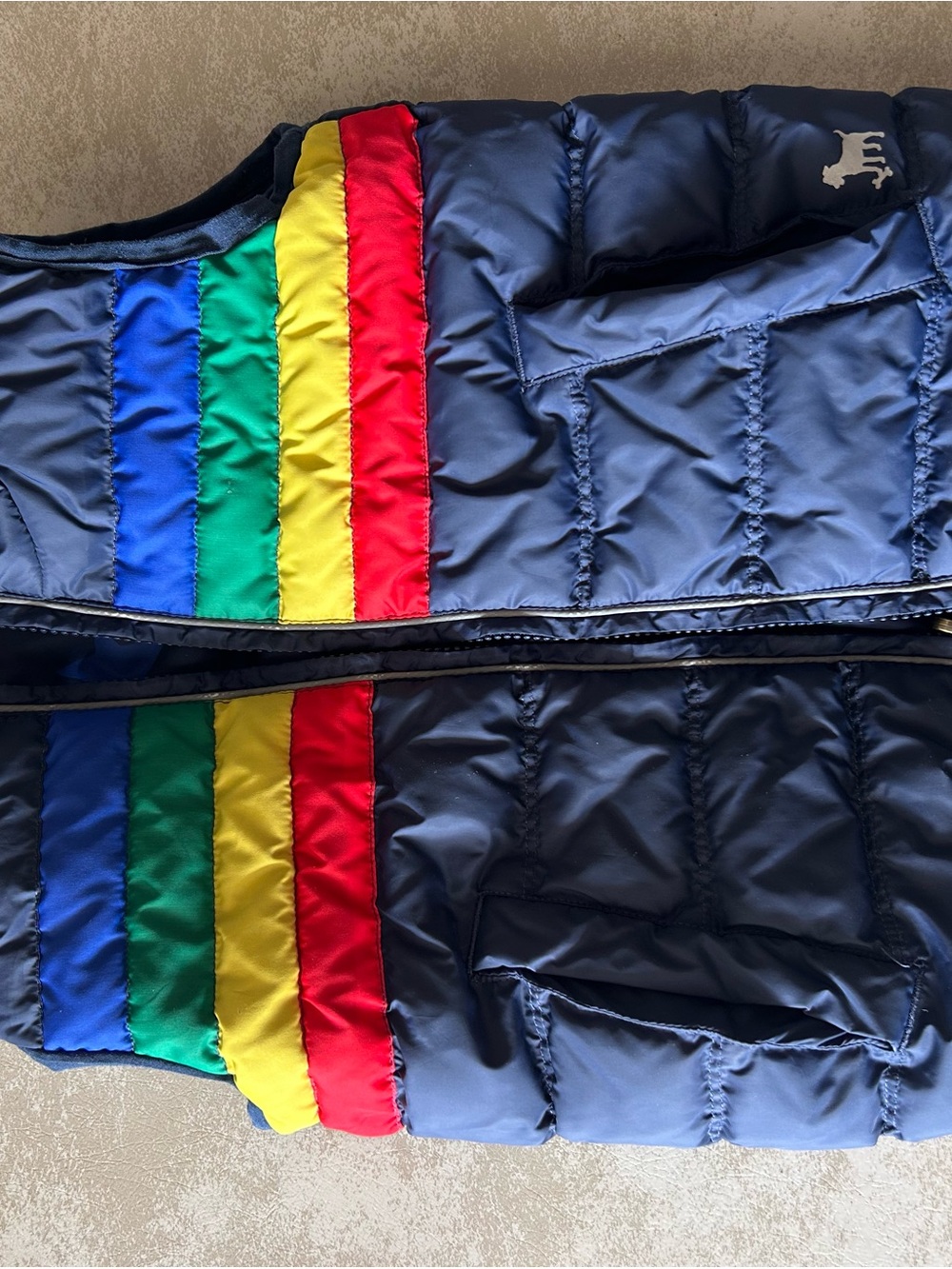 Kids Navy Puffer Jacket with Rainbow Stripe and Stars Reversible